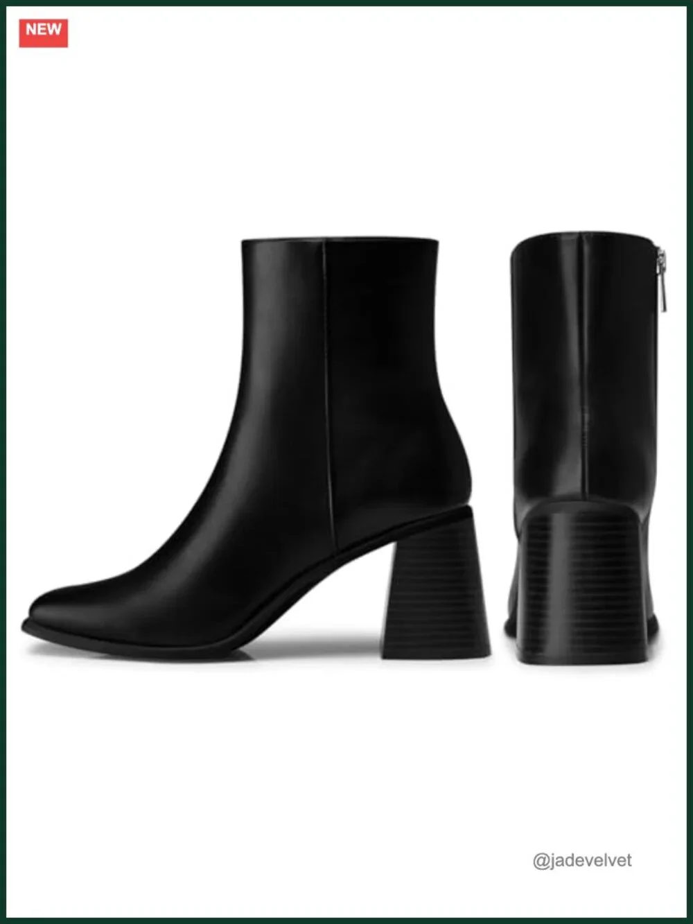 Faux Leather Ankle Boots 2.9 Inch Chunky Heel Square Toe Side Zip